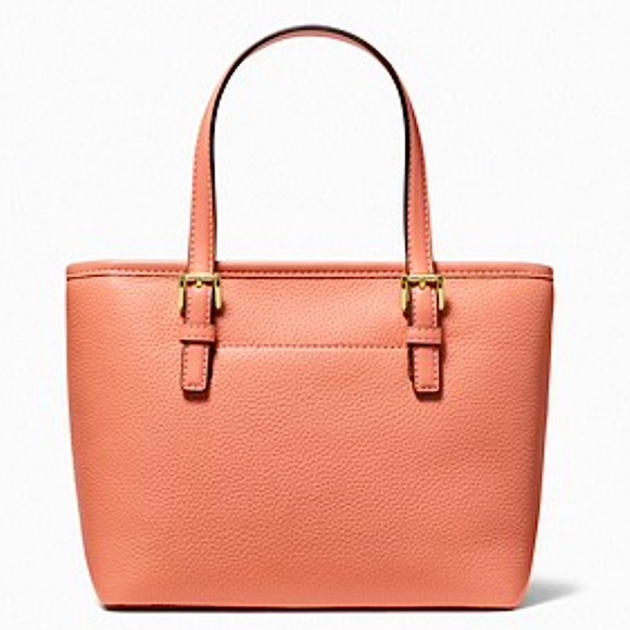 jet set travel extra-small embossed pebbled leather tote bag Michael Kors Logo Top-Zip Dazigno Featuring sturdy top handles and an adjustable shoulder strap for styling versatility Jet Set Travel Extra-Small Saffiano